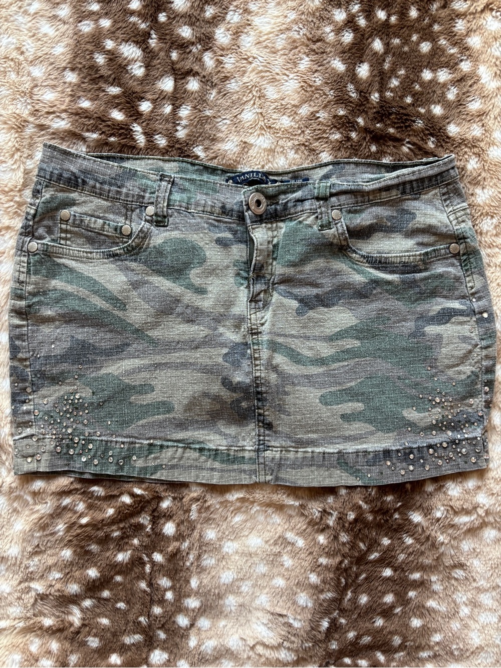 Camo Mini Skirt with Stud Detailing - Green